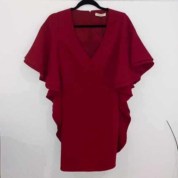 HALSTON Heritage  V-neck Flounce Sleeve Crepe Dress Size 0 - Picture 6 of 17